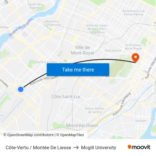 Côte-Vertu / Montée De Liesse to Mcgill University map