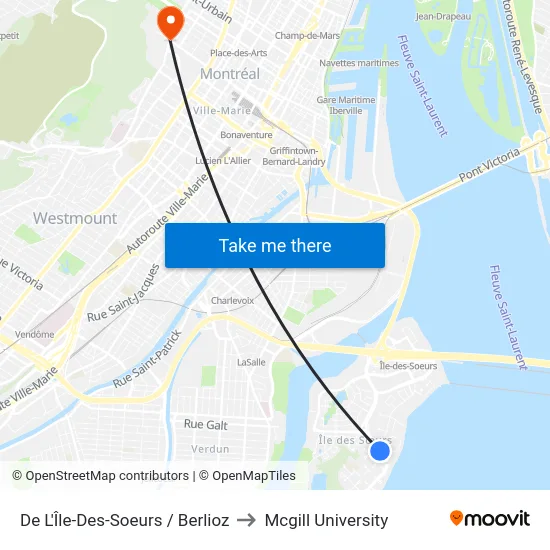 De L'Île-Des-Soeurs / Berlioz to Mcgill University map
