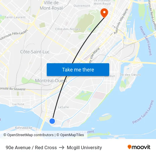 90e Avenue / Red Cross to Mcgill University map