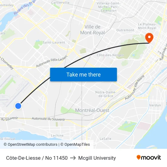 Côte-De-Liesse / No 11450 to Mcgill University map