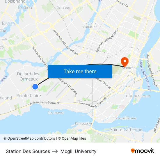 Station Des Sources to Mcgill University map