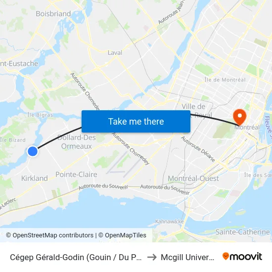 Cégep Gérald-Godin (Gouin / Du Pont) to Mcgill University map