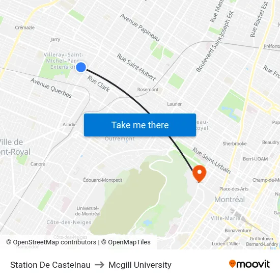 Station De Castelnau to Mcgill University map