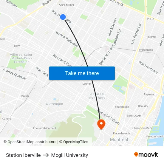 Station Iberville to Mcgill University map