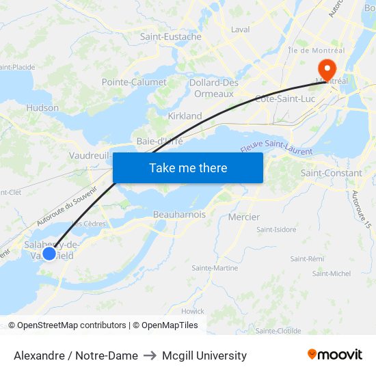 Alexandre / Notre-Dame to Mcgill University map
