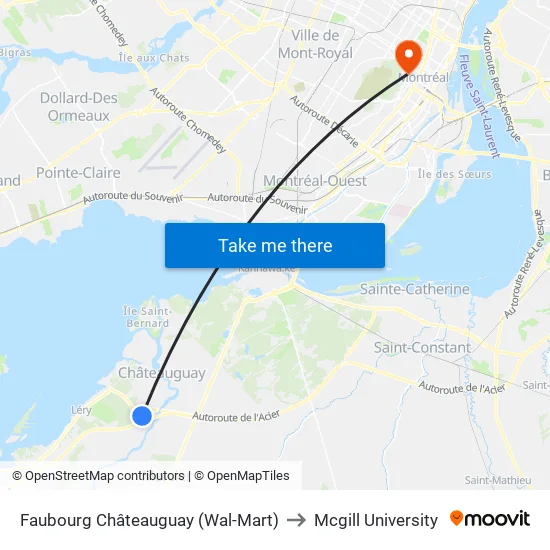 Faubourg Châteauguay (Wal-Mart) to Mcgill University map