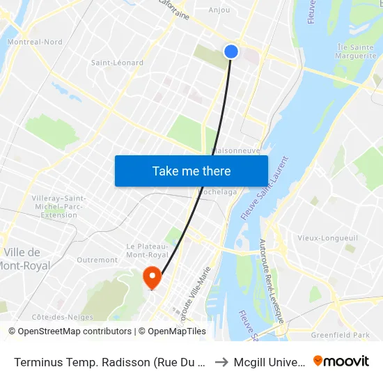 Terminus Temp. Radisson (Rue Du Trianon) to Mcgill University map