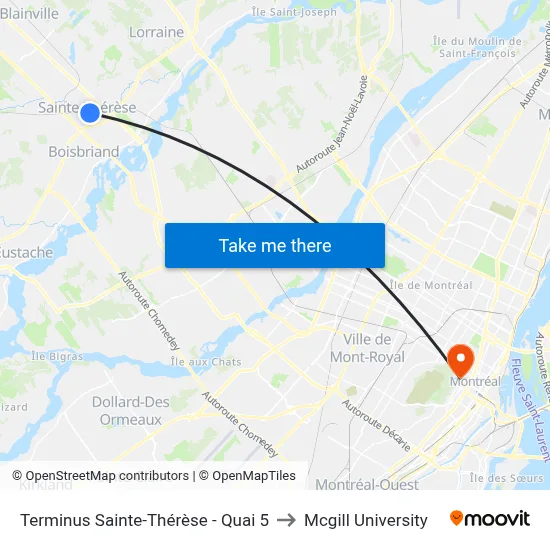 Terminus Sainte-Thérèse - Quai 5 to Mcgill University map