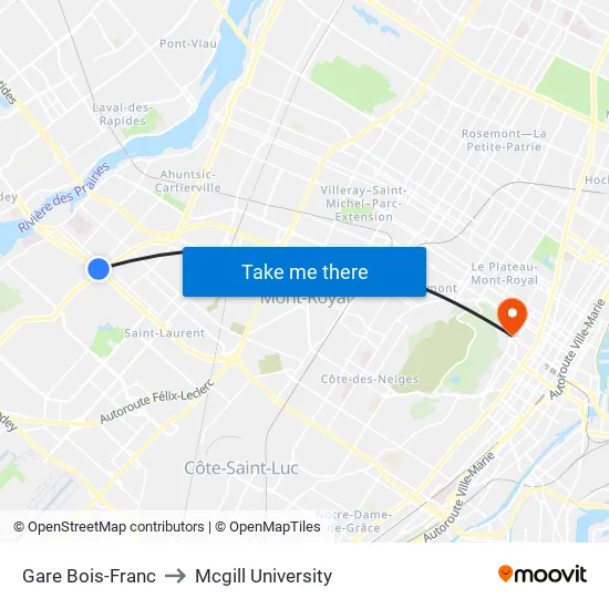 Gare Bois-Franc to Mcgill University map