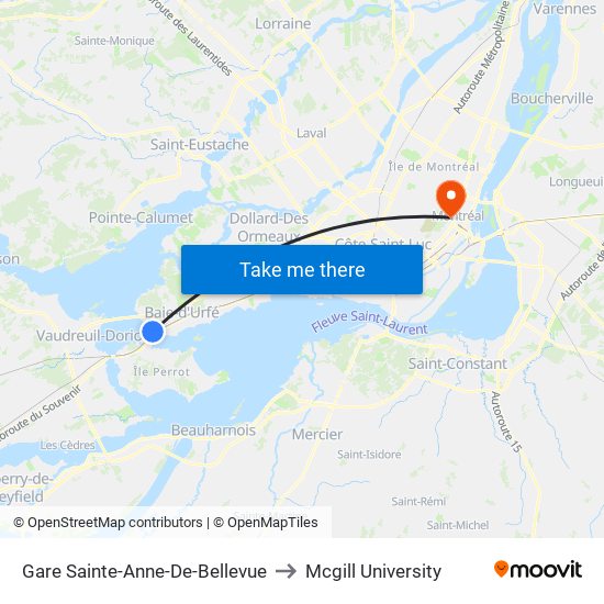 Gare Sainte-Anne-De-Bellevue to Mcgill University map