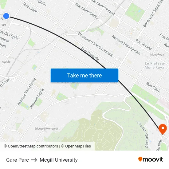 Gare Parc to Mcgill University map