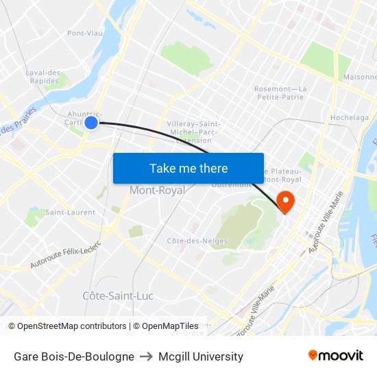 Gare Bois-De-Boulogne to Mcgill University map