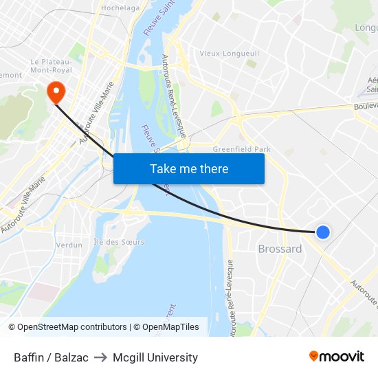 Baffin / Balzac to Mcgill University map