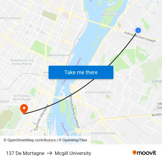 137 De Mortagne to Mcgill University map