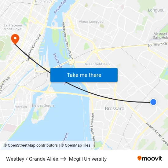 Westley / Grande Allée to Mcgill University map