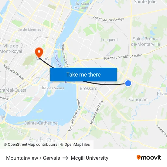 Mountainview / Gervais to Mcgill University map