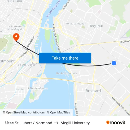 Mtée St-Hubert / Normand to Mcgill University map