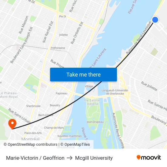 Marie-Victorin / Geoffrion to Mcgill University map
