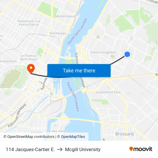 114 Jacques-Cartier E. to Mcgill University map