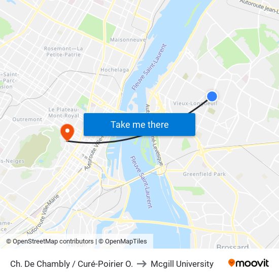 Ch. De Chambly / Curé-Poirier O. to Mcgill University map