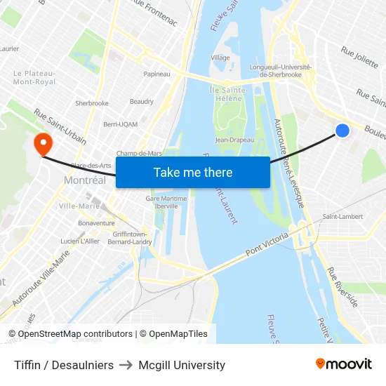Tiffin / Desaulniers to Mcgill University map