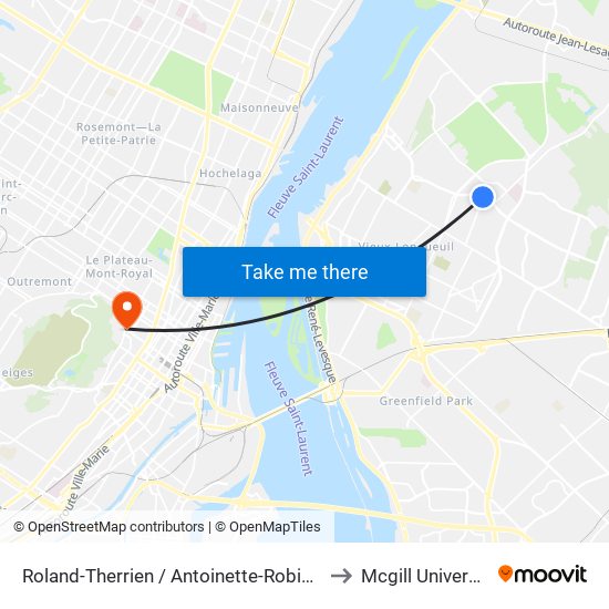 Roland-Therrien / Antoinette-Robidoux to Mcgill University map