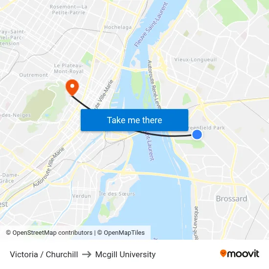 Victoria / Churchill to Mcgill University map