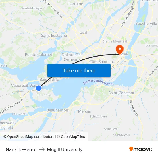 Gare Île-Perrot to Mcgill University map