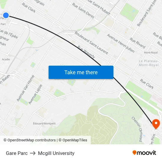 Gare Parc to Mcgill University map