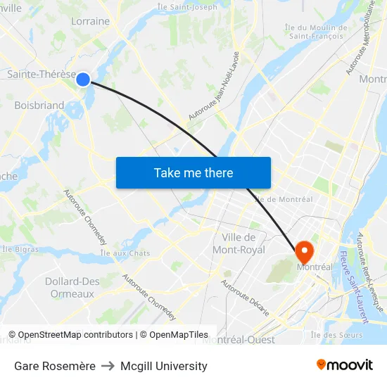 Gare Rosemère to Mcgill University map