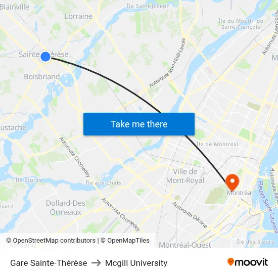 Gare Sainte-Thérèse to Mcgill University map