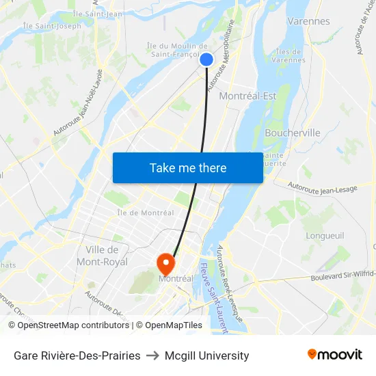 Gare Rivière-Des-Prairies to Mcgill University map