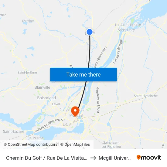 Chemin Du Golf / Rue De La Visitation to Mcgill University map