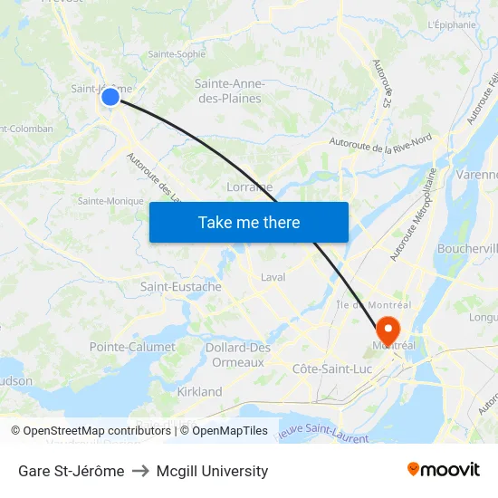 Gare St-Jérôme to Mcgill University map