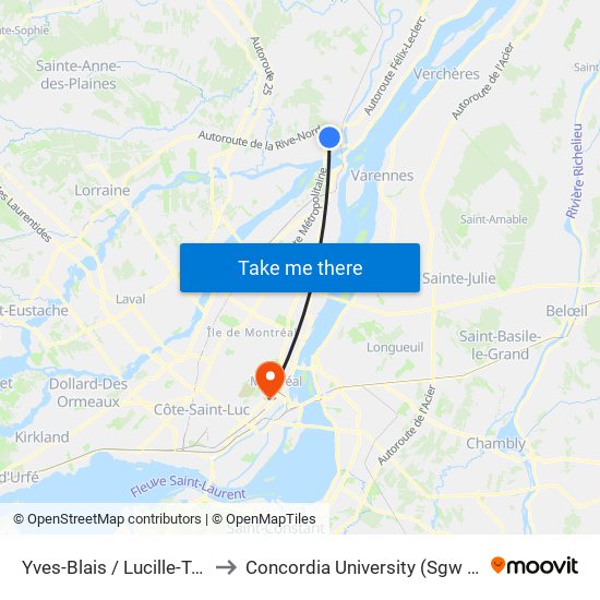 Yves-Blais / Lucille-Teasdale to Concordia University (Sgw Campus) map