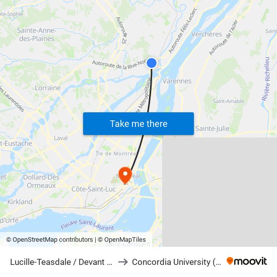 Lucille-Teasdale / Devant Le Civique 1200 to Concordia University (Sgw Campus) map