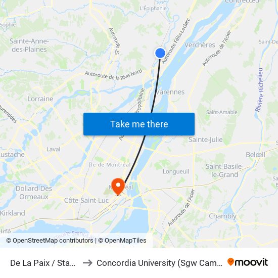 De La Paix / Stanley to Concordia University (Sgw Campus) map