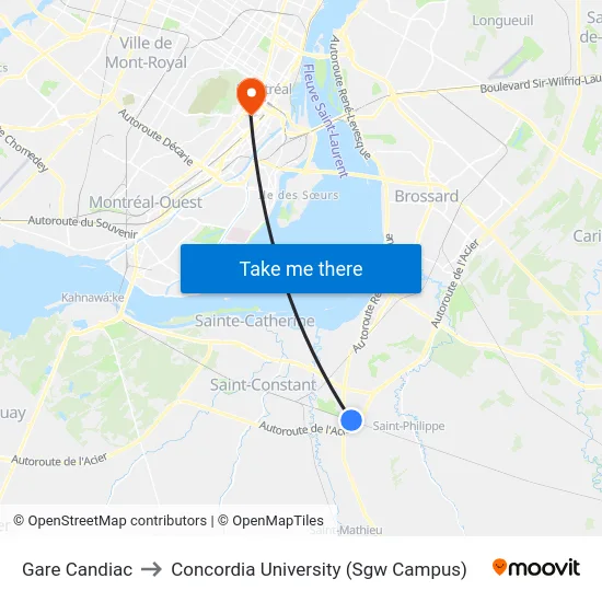 Gare Candiac to Concordia University (Sgw Campus) map