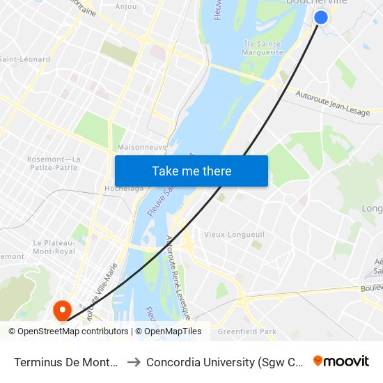 Terminus De Montarville to Concordia University (Sgw Campus) map