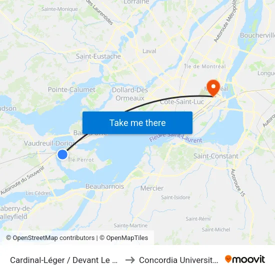 Cardinal-Léger / Devant Le Civique 106 (Tabagie) to Concordia University (Sgw Campus) map