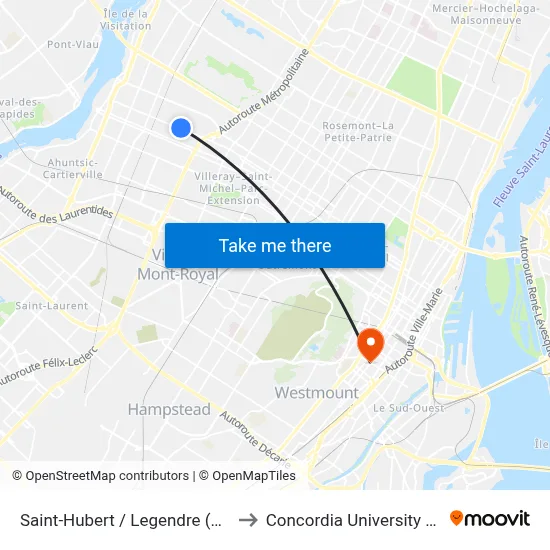 Saint-Hubert / Legendre (Collège Ahuntsic) to Concordia University (Sgw Campus) map