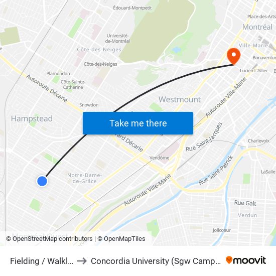Fielding / Walkley to Concordia University (Sgw Campus) map