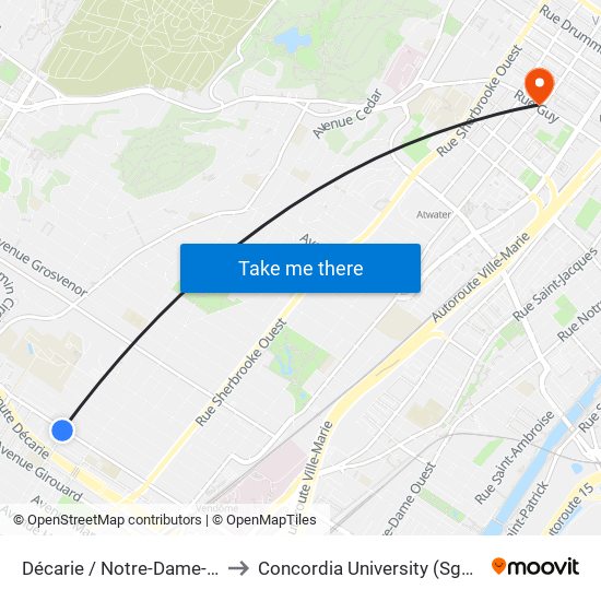 Décarie / Notre-Dame-De-Grâce to Concordia University (Sgw Campus) map