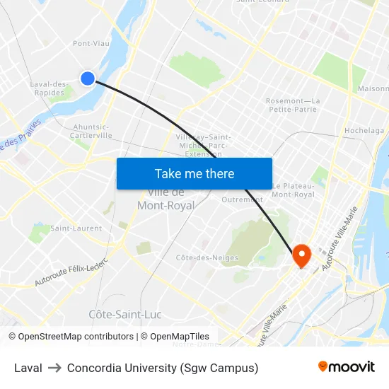 Laval to Concordia University (Sgw Campus) map