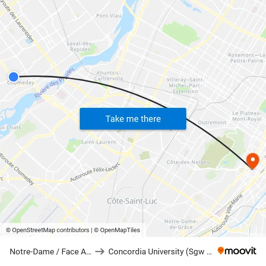 Notre-Dame / Face Au 3870 to Concordia University (Sgw Campus) map