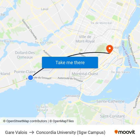 Gare Valois to Concordia University (Sgw Campus) map