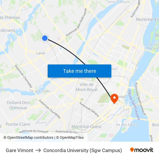 Gare Vimont to Concordia University (Sgw Campus) map