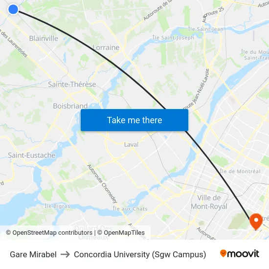 Gare Mirabel to Concordia University (Sgw Campus) map