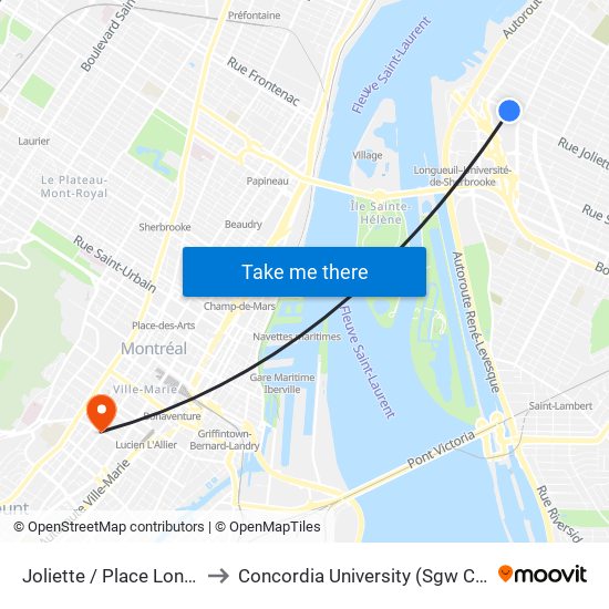 Joliette / Place Longueuil to Concordia University (Sgw Campus) map