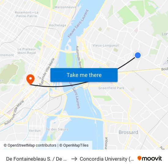 De Fontainebleau S. / De Fontainebleau S. to Concordia University (Sgw Campus) map